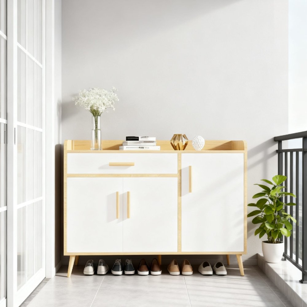 Entryway Shoe Cabinet Locker With Door Drawer Wooden Legs Dustproof Shelf 