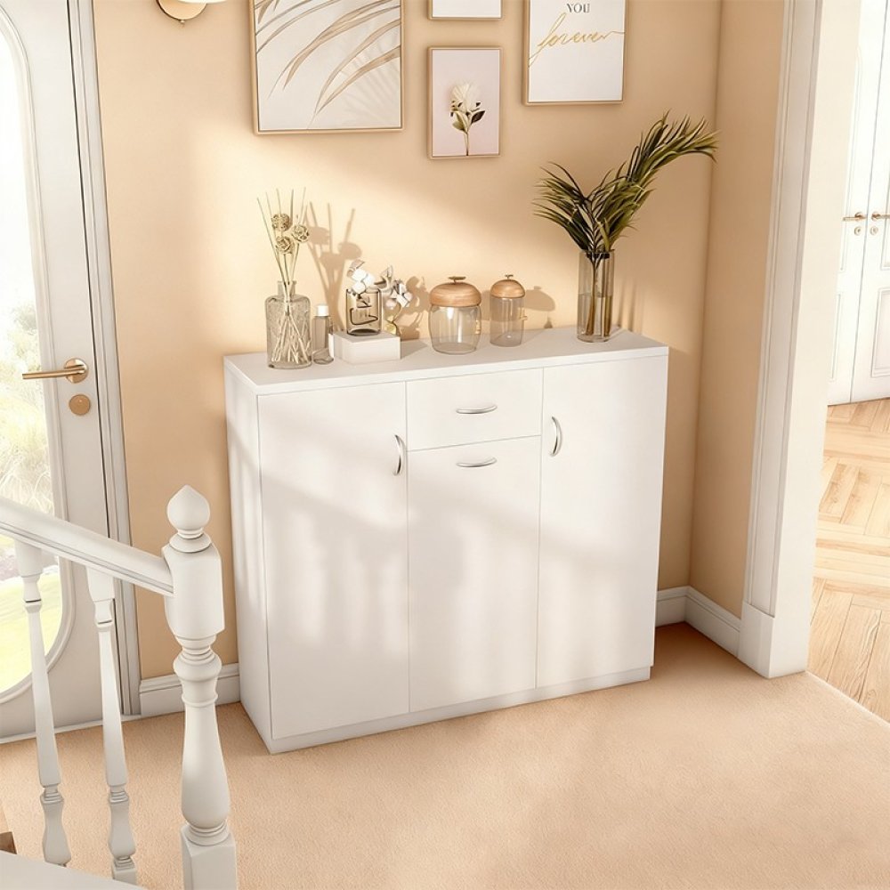 Contemporary 20 Pairs Shoe Cabinet Organizer with Doors and Center Drawer