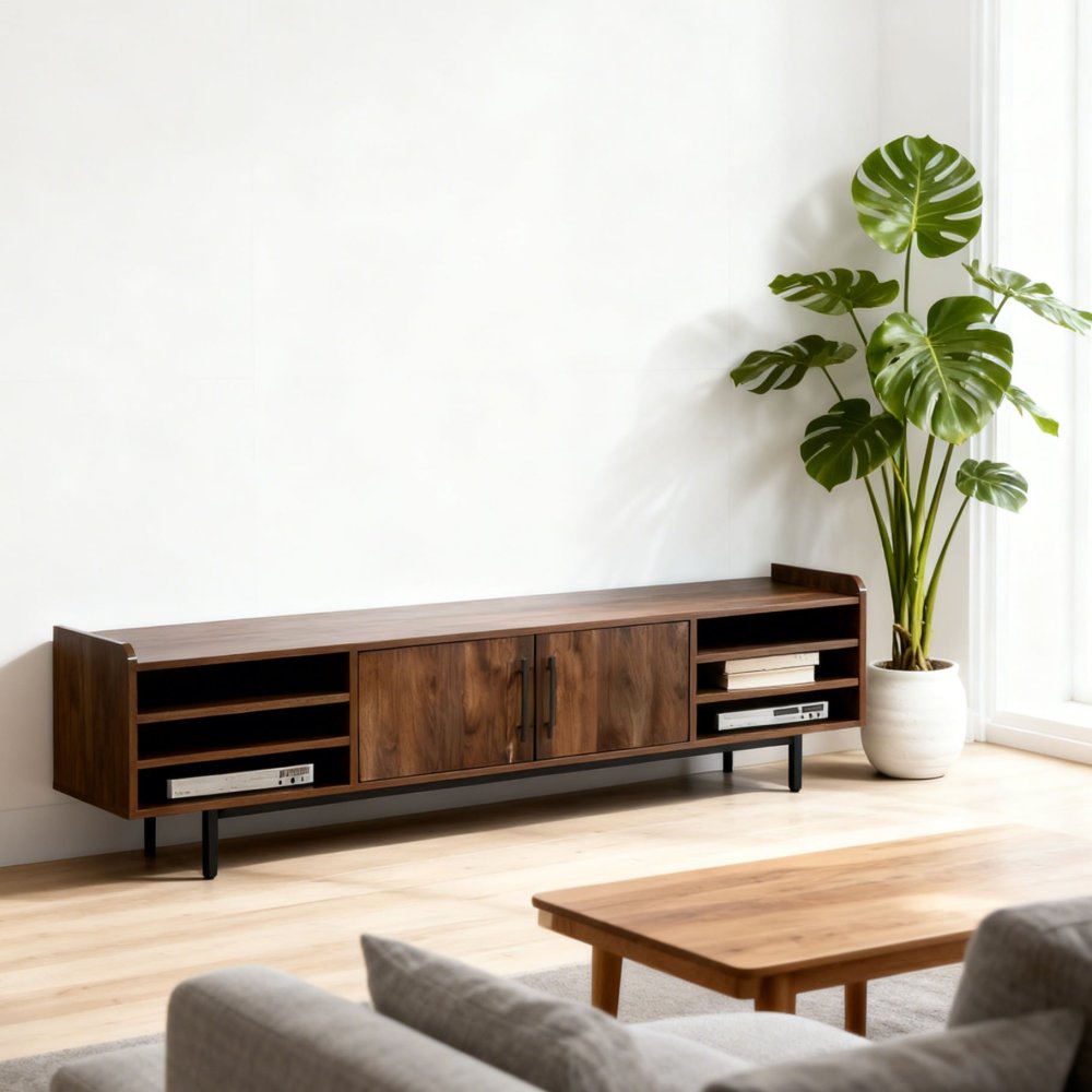Factory Custom-designed Dark Brown Wooden Living Room TV Cabinet