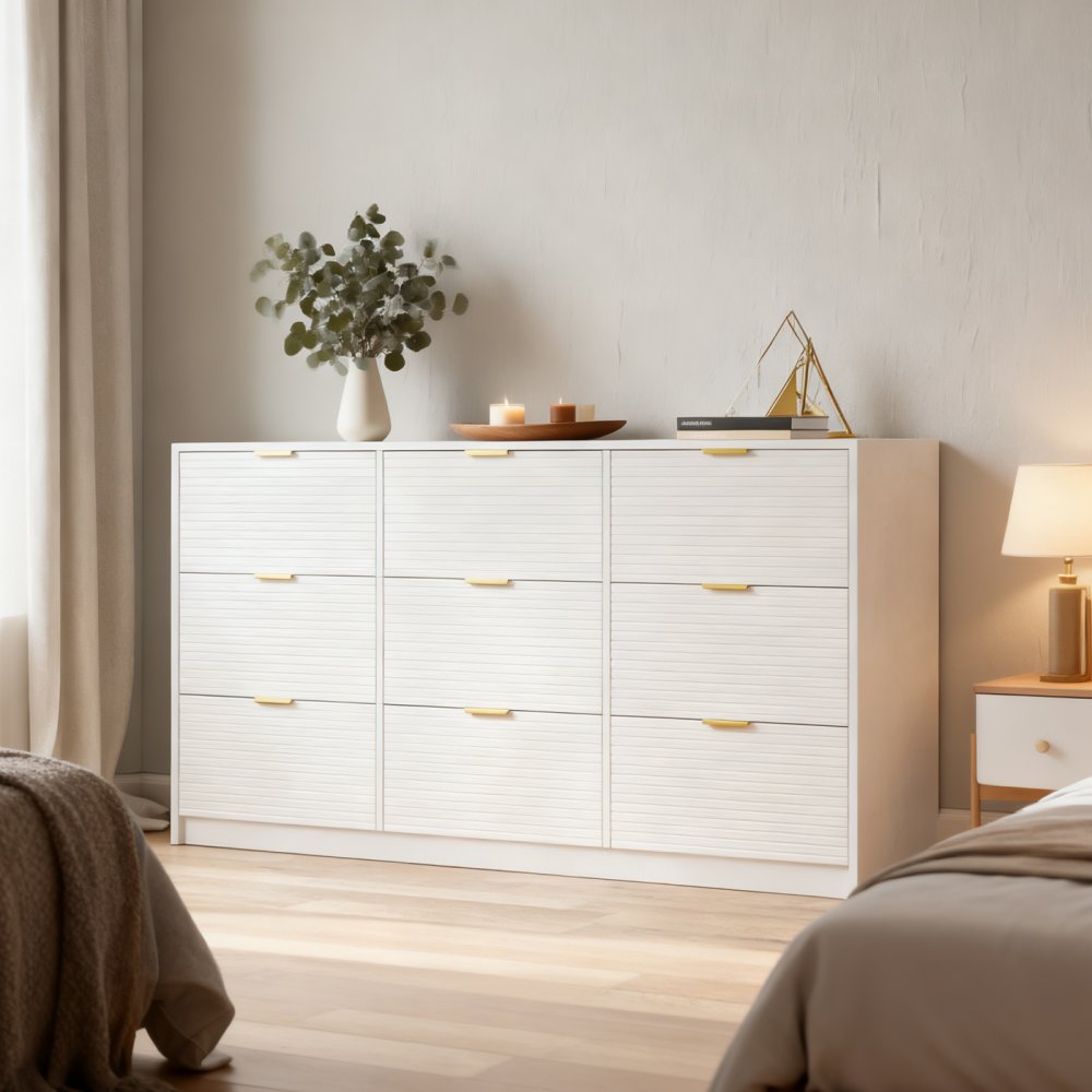 Minimalist White Striped Nine-drawer Bedroom Clothing Storage Cabinet 