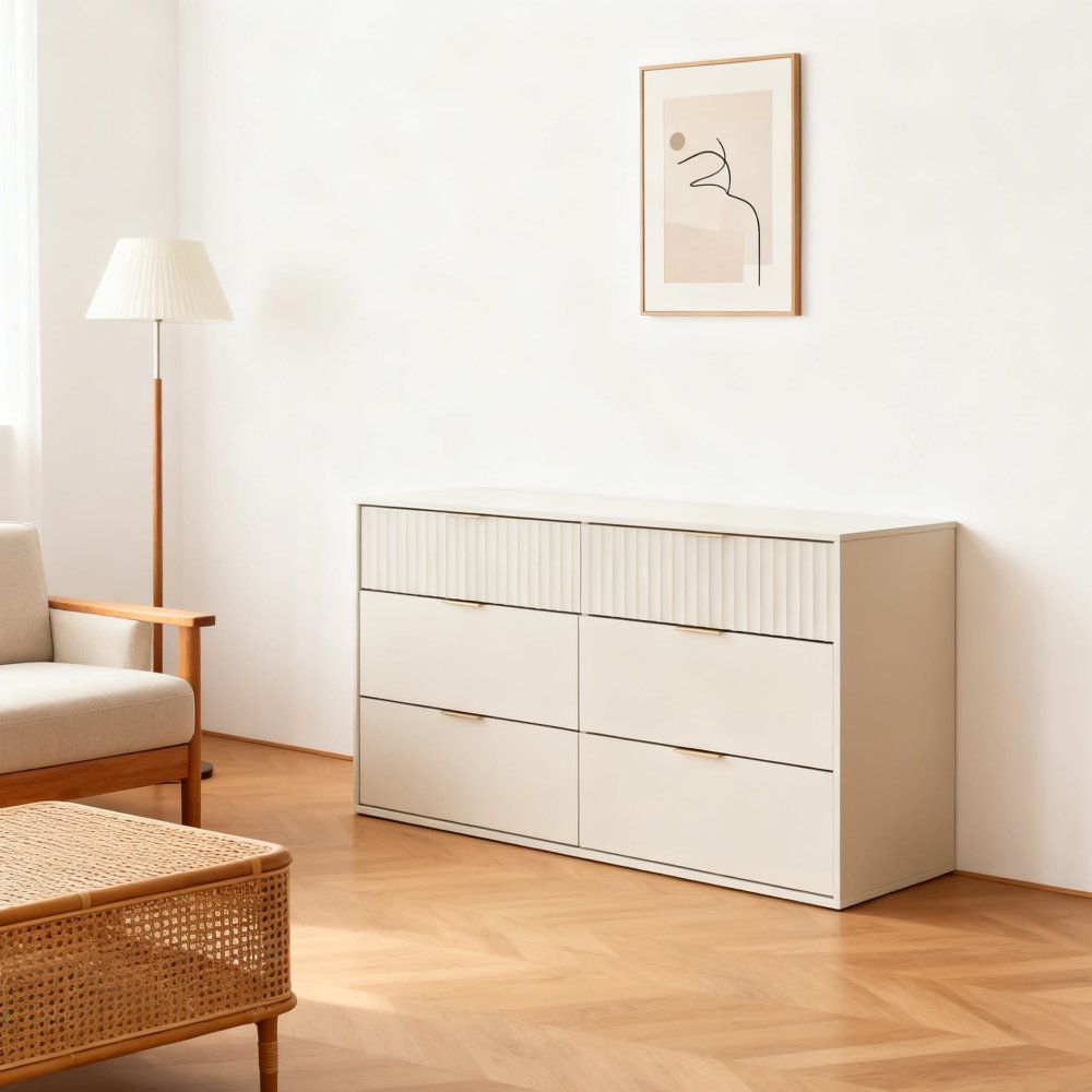 Modern 6 Drawers Wood Chest of Drawer Accent Storage Cabinet Organizer