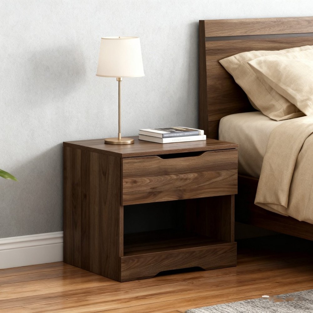 Natural 1-Drawer Nightstand with Storage