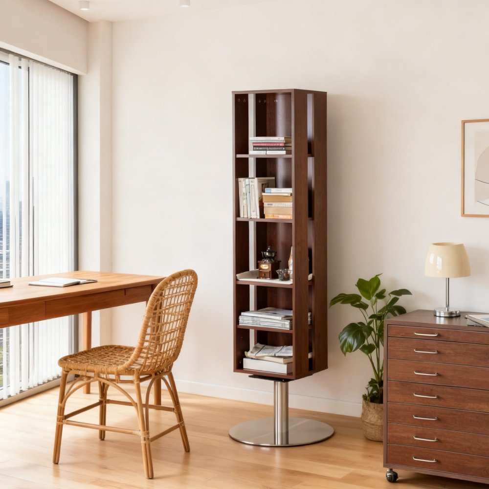 Bookcase 360° Revolving Display Bookshelf Home Study Multi-Layer Vertical Storage Shelf 