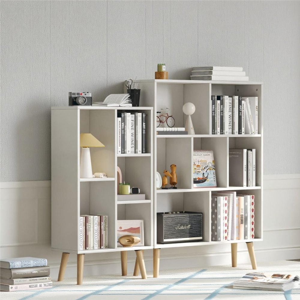 Mid-Century 7-Cube Retro Wood Organizer Storage Bookcase