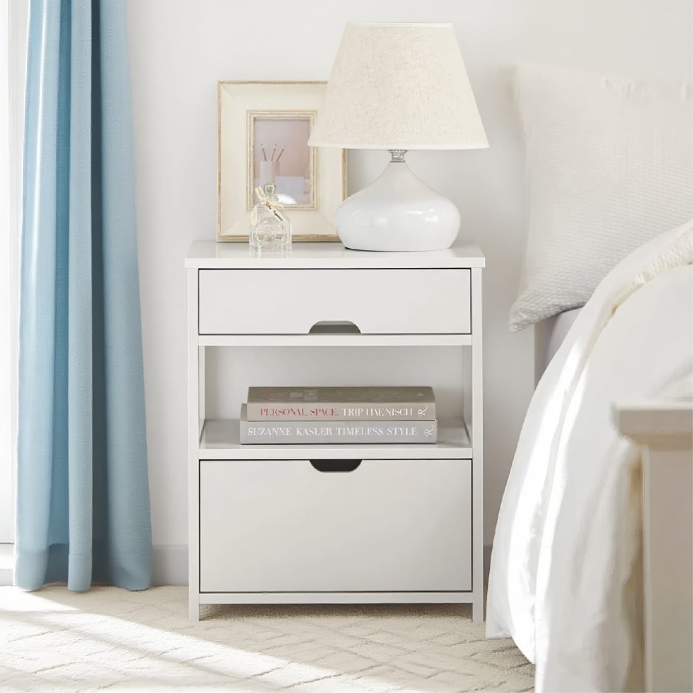 Affordable Wood Bedside Table Night Stand End Table with 2 Drawers for Small Bedrooms