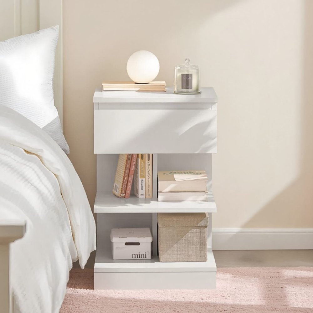 Narrow Bedside Table Lamp Table Bed Sofa Table With 1 Drawer 2-Tiere Shelves