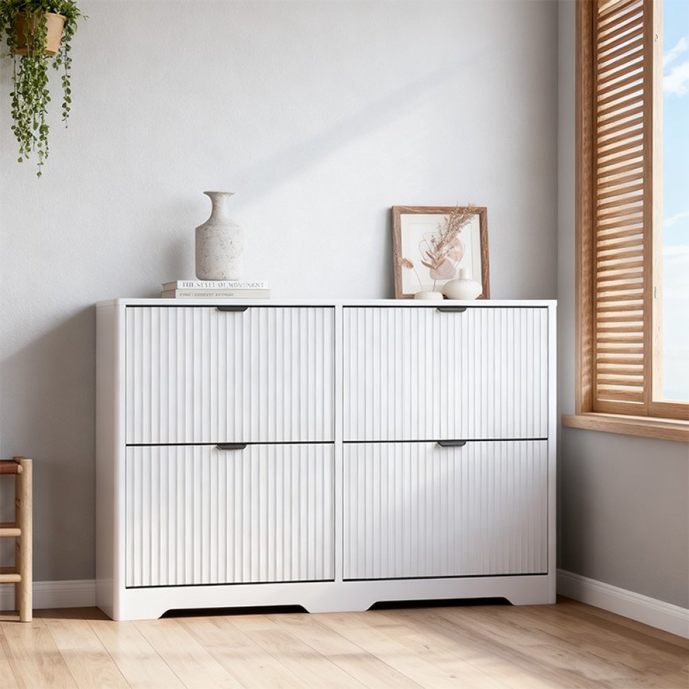 Narrow Hidden Fluted Shoe Storage Organizer with 4 Flip Drawers