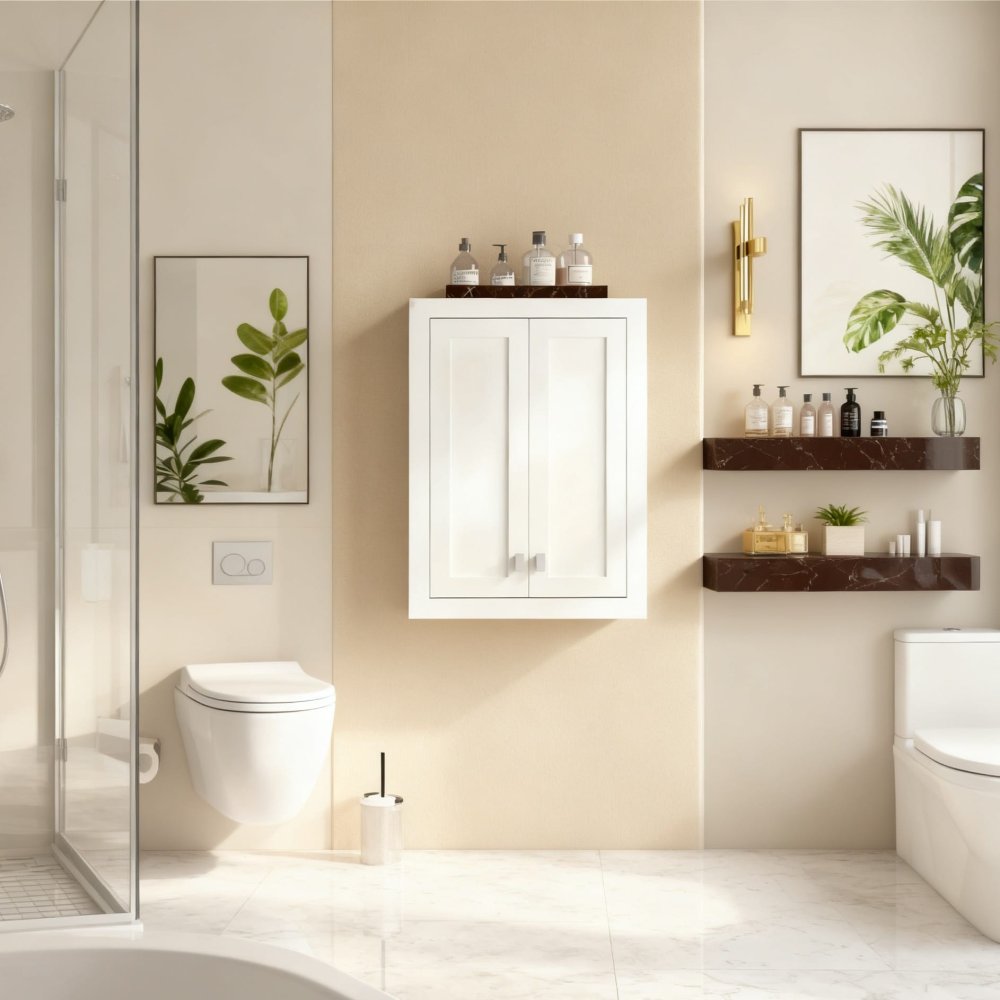 Wall-Mounted Bathroom Cabinet Over Toilet with Double Shaker Doors