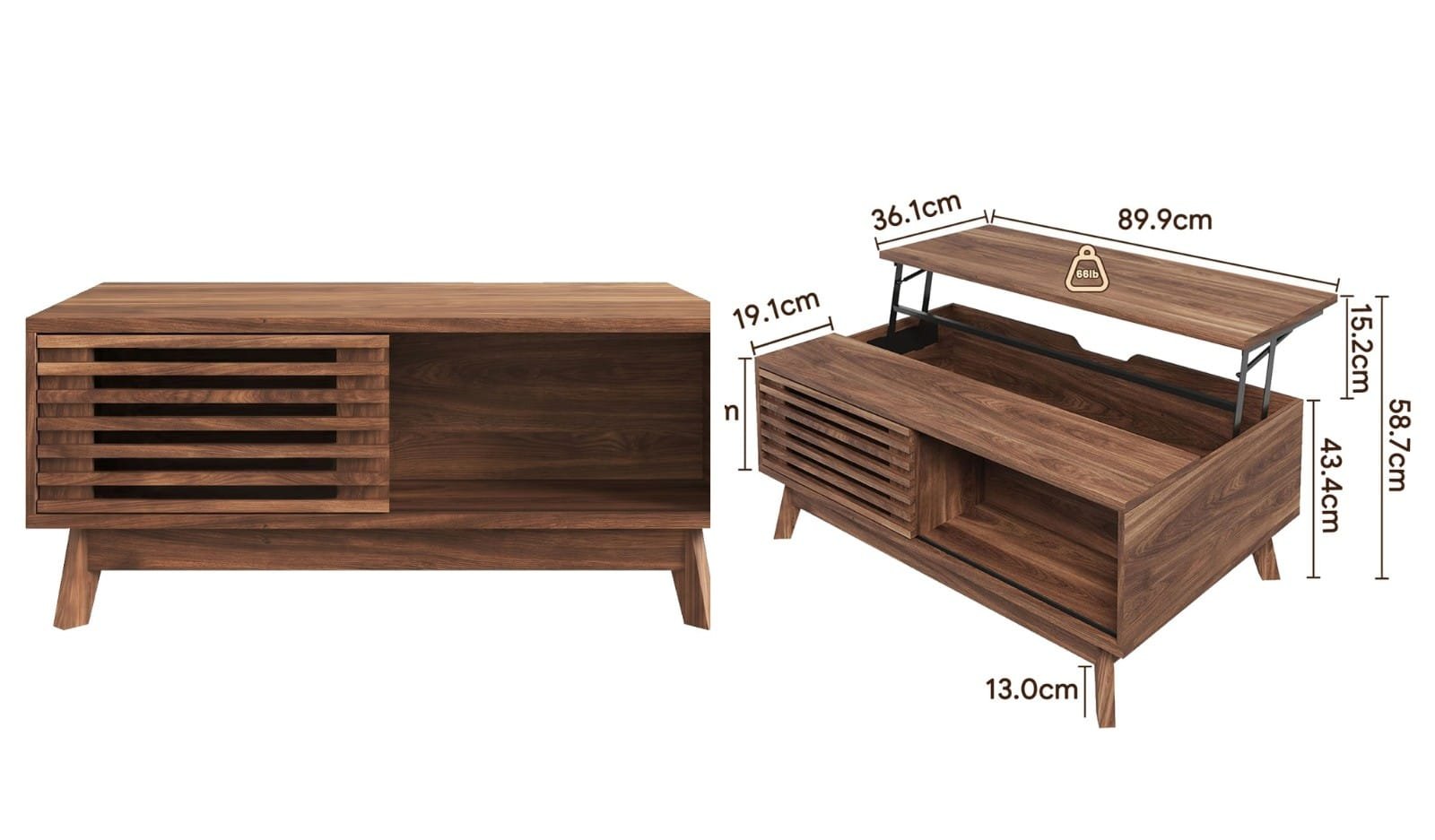Mid Century Classic Lift-Top Coffee Table with Sliding Fence Door Detail View