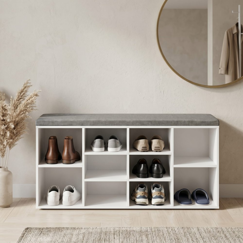 Nordic 10-Cube Shoe Bench Rack with Padded Cushion