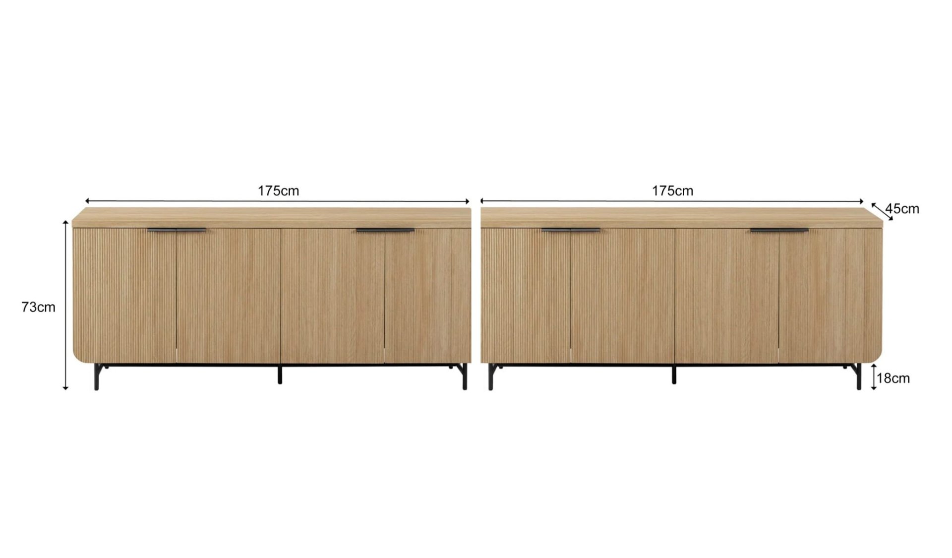 Scandinavian 69" Reeded 4-Door Sideboard TV Stand Detail View