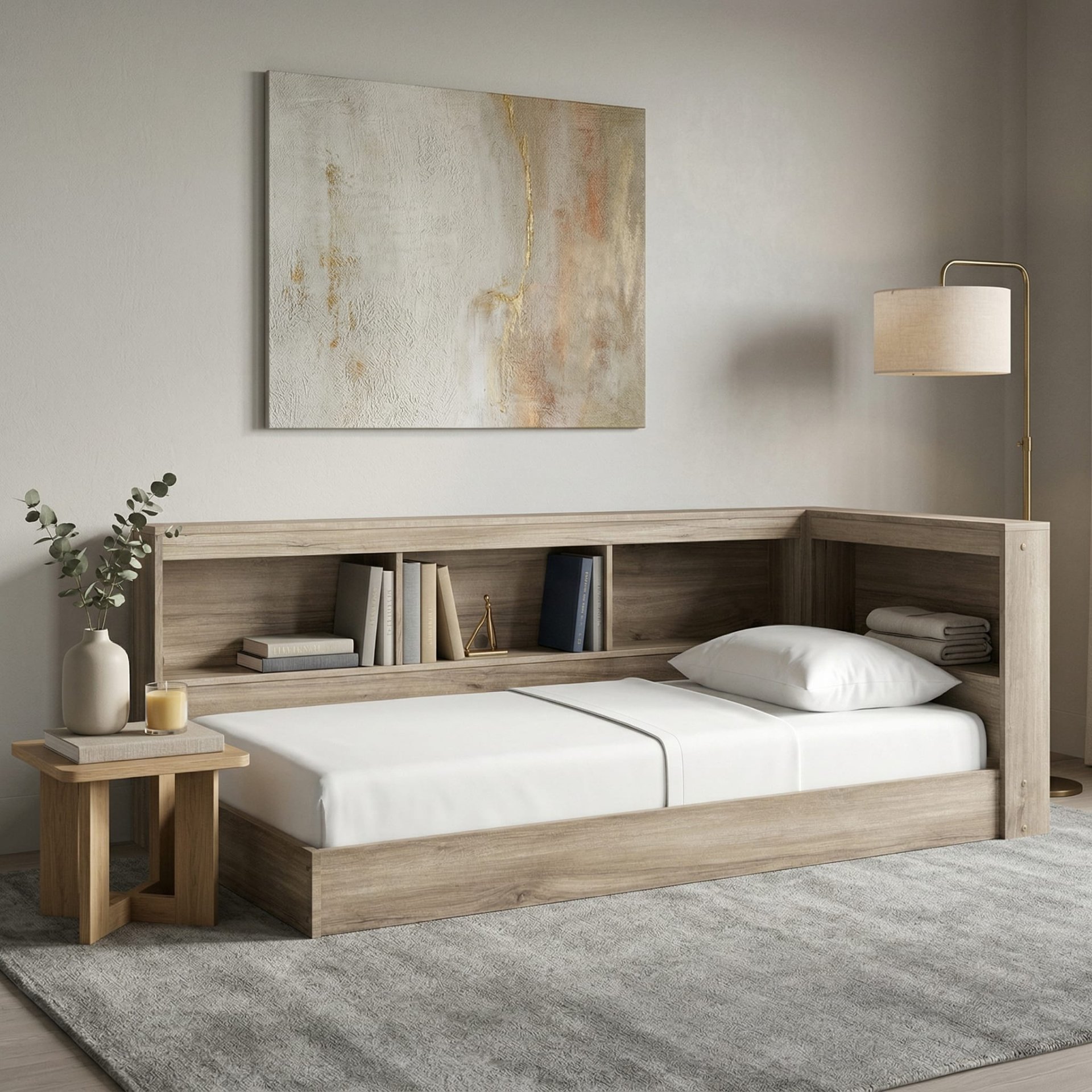 Natural Wooden Full  Bookcase Storage Bed - picture 5