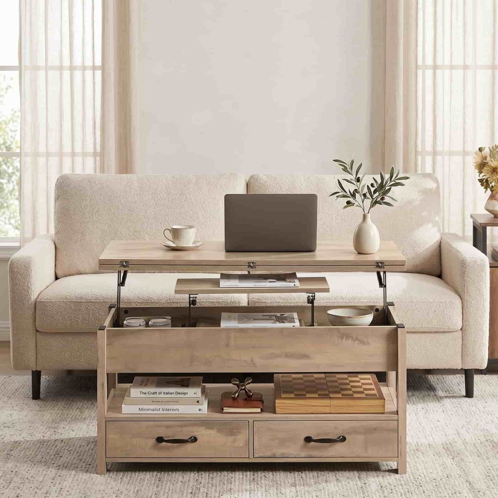 Rustic Lift Top 3 in 1 Center Table with Hidden Compartments