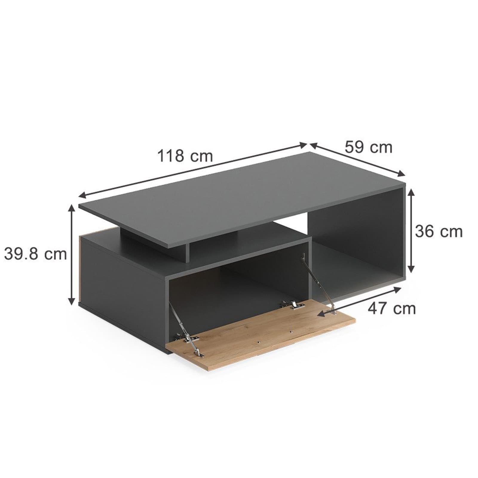 Contemporary Bespoke Home Center Coffee Table with Hidden Storage - dimensions