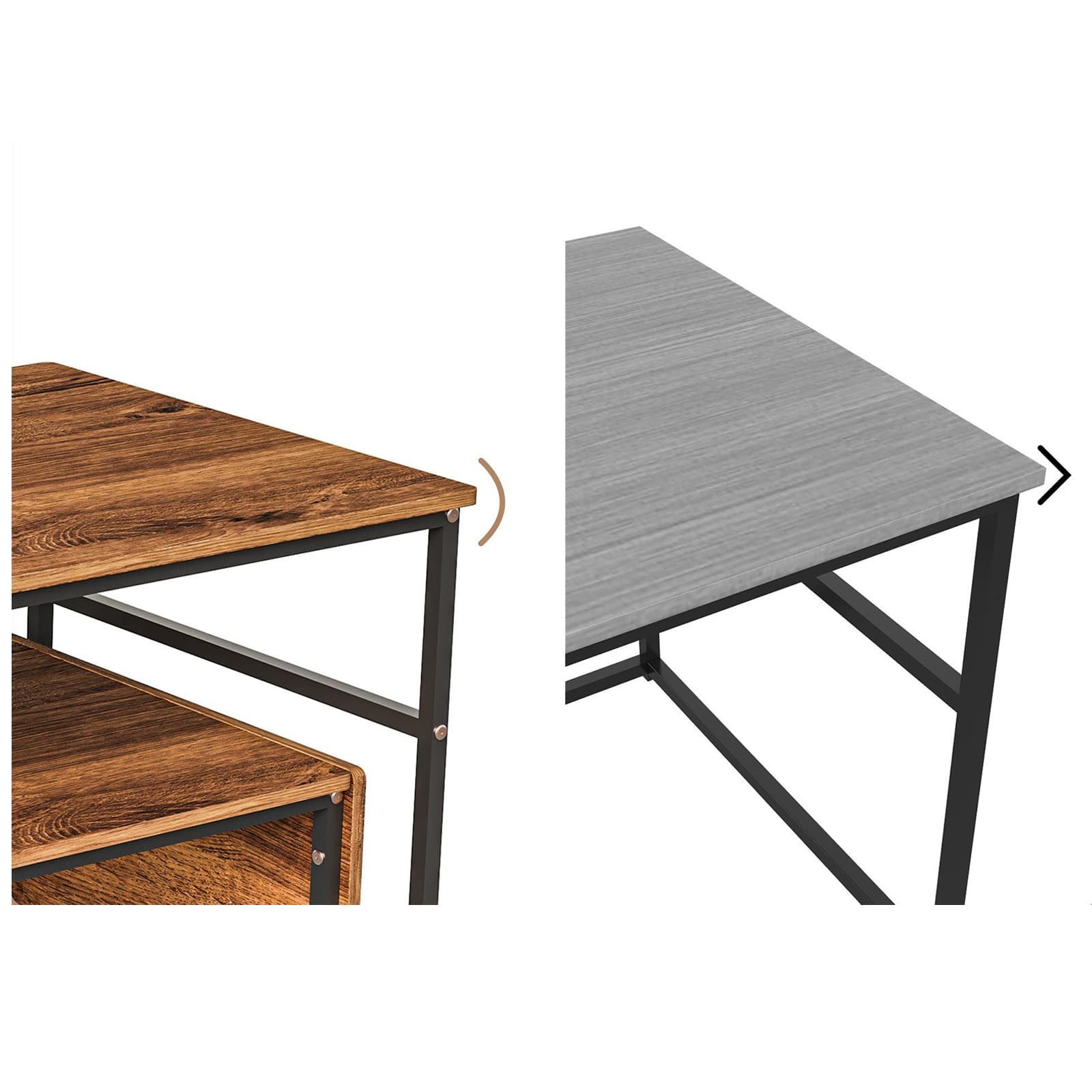 Rectangle 2-Piece Brown Coffee Table Set Small Nest Table - detail