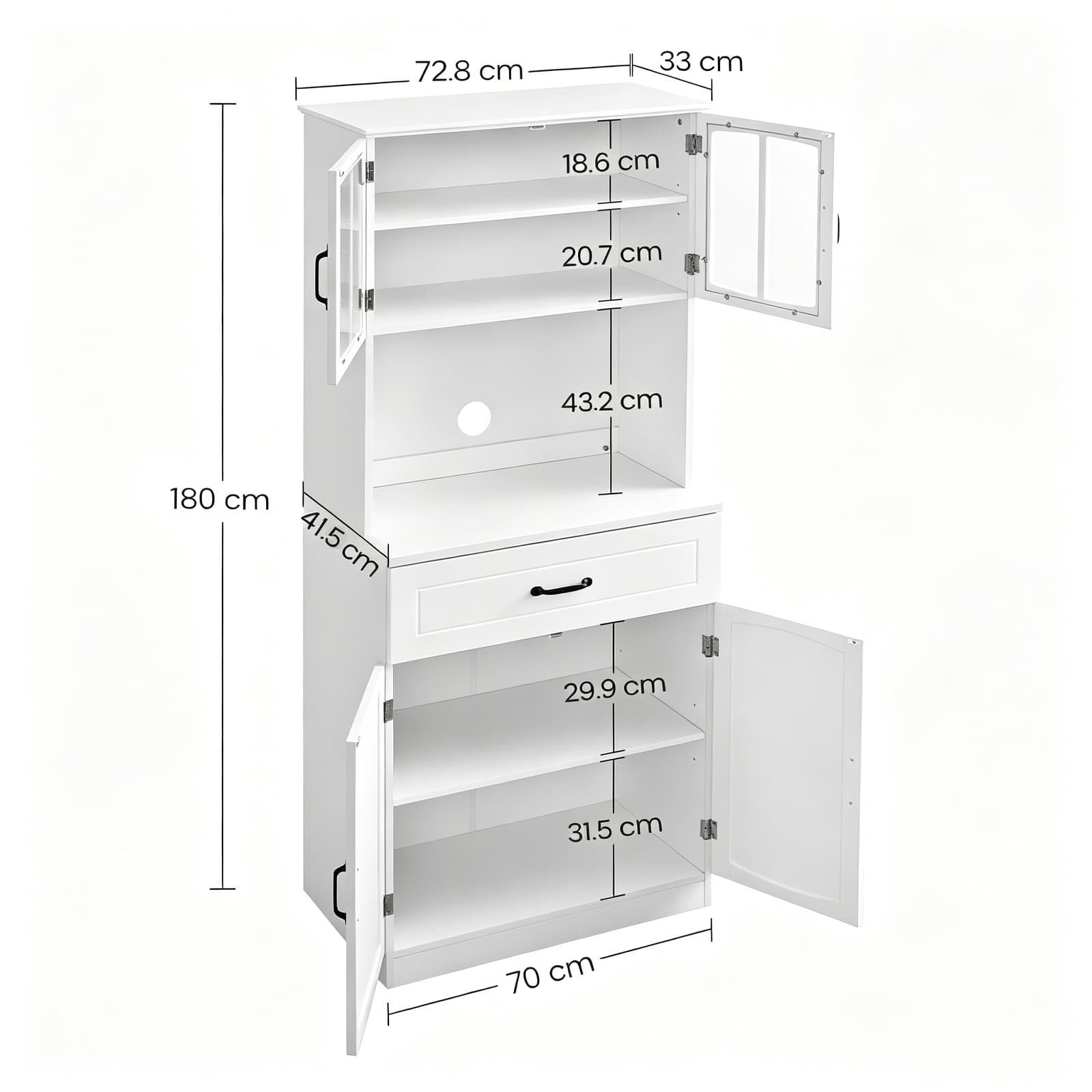 Tall Freestanding Affordable Buffet Cabinet with Glass Doors and Adjustable Shelves - dimensions