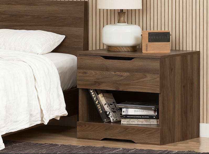 Natural 1-Drawer Nightstand with Storage for a King-Size Bed