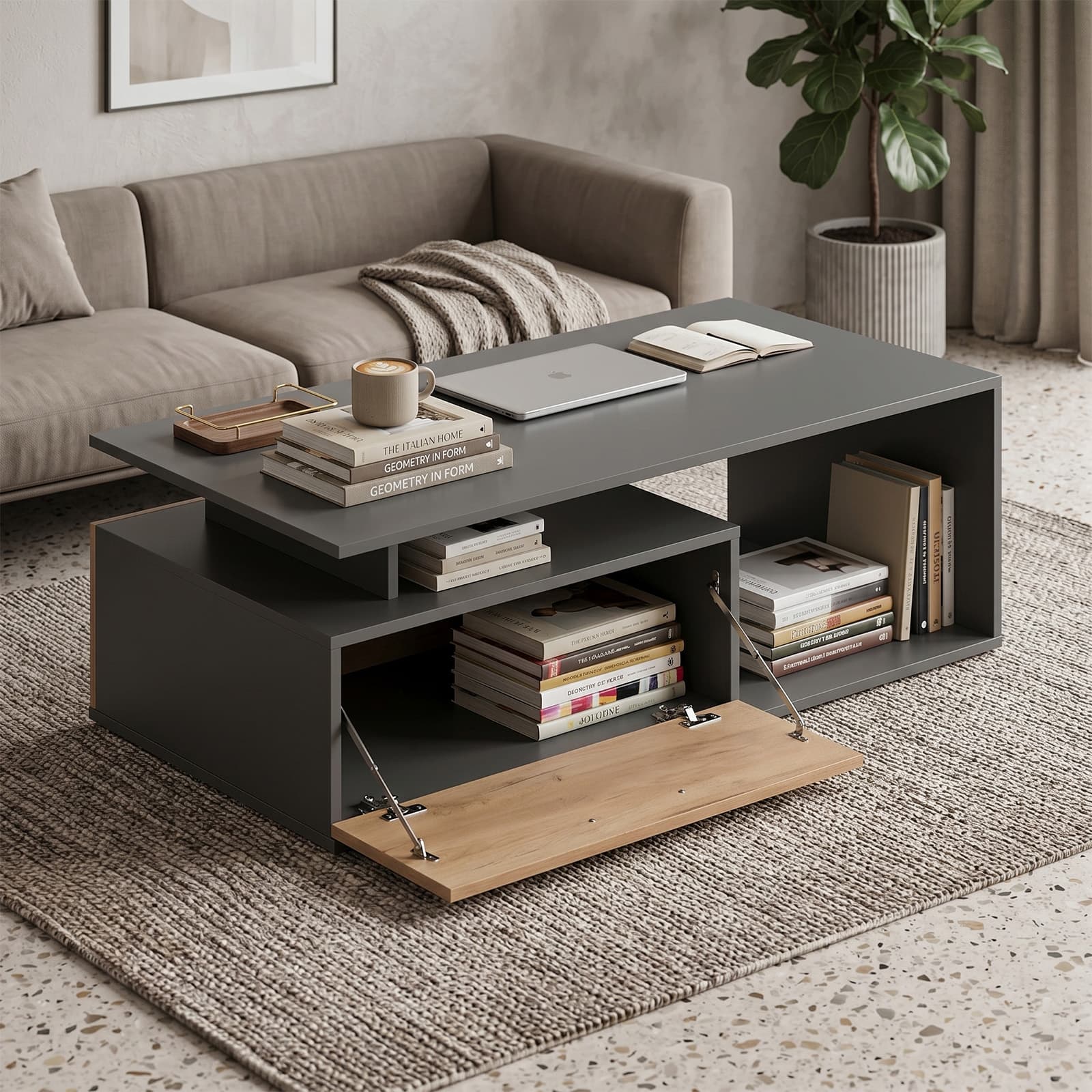 Contemporary Bespoke Home Center Coffee Table with Hidden Storage - front view