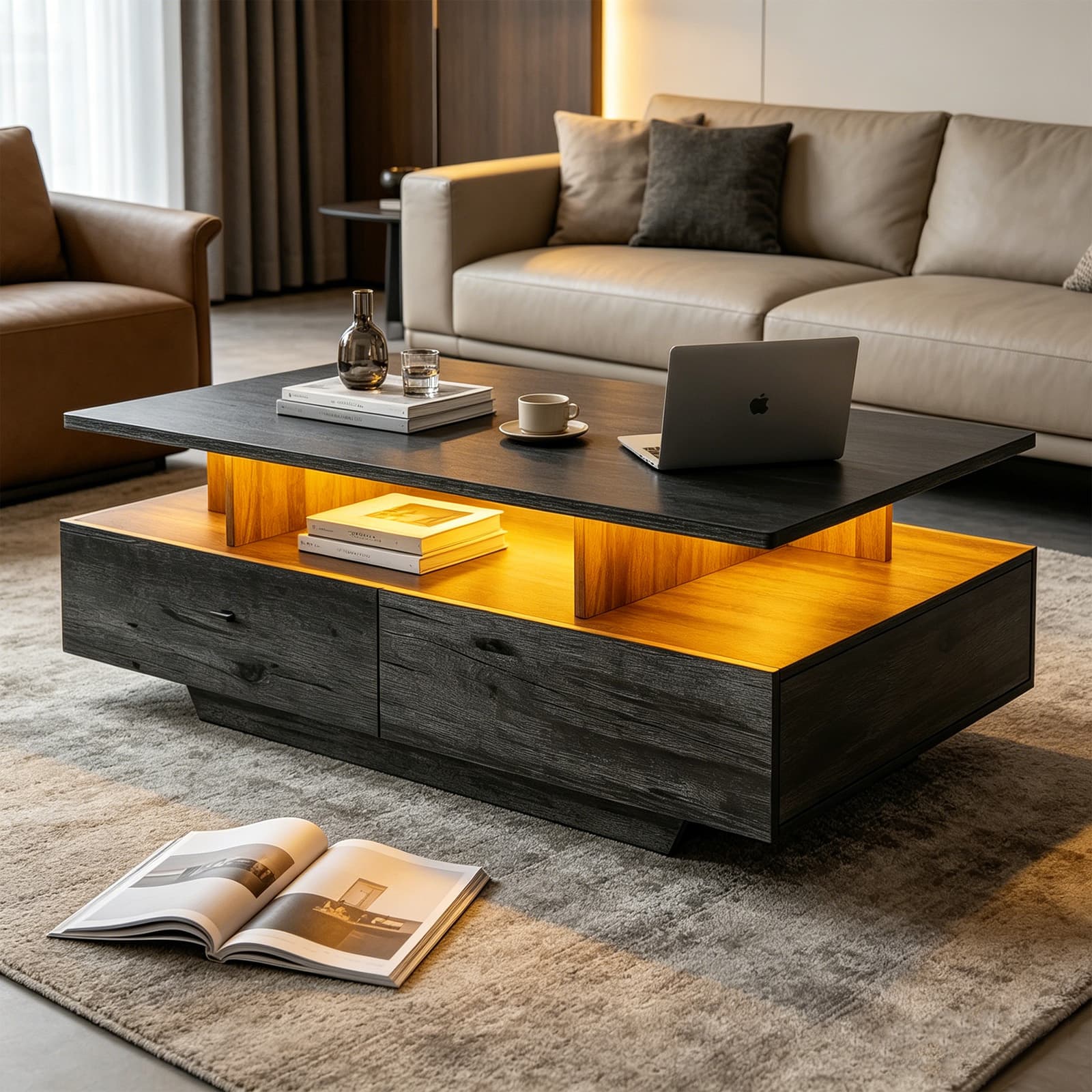 Modern Gray Center Cocktail Table with Led Lights for Living Room - picture 3