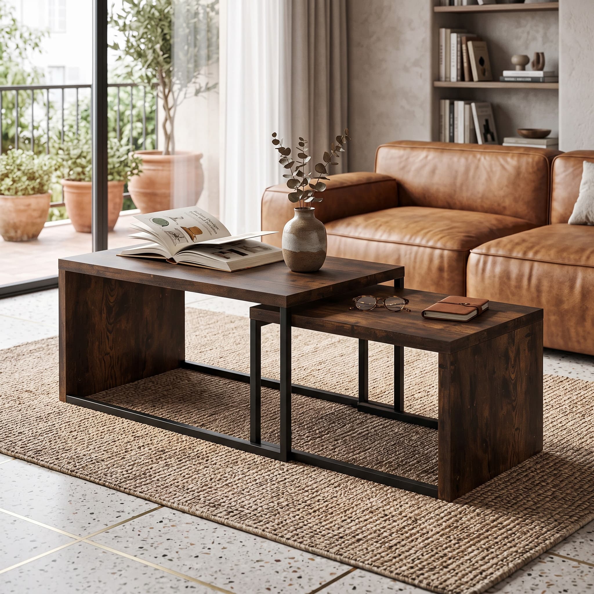 Industrial Metal Frame 2-Piece Tea Table Set - front view