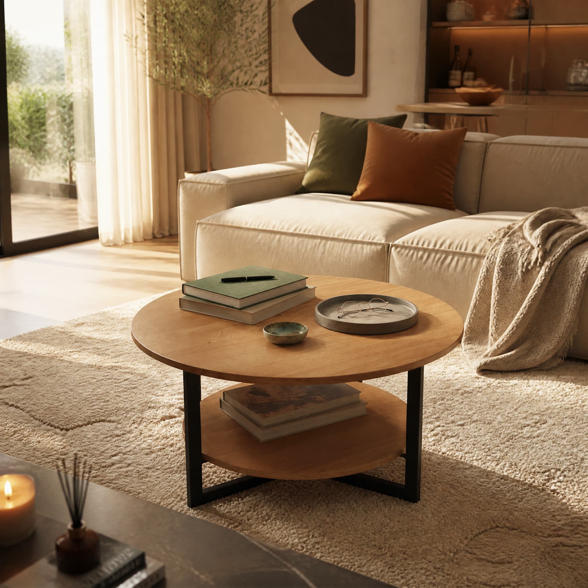 Wooden Round Small Side Table with Metal Frame - image 4
