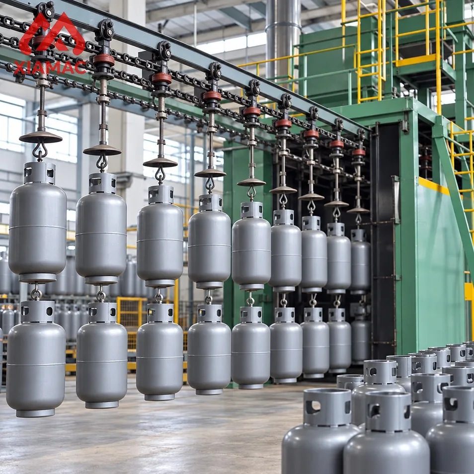 Industrial Shot Blast Cleaning Machine for LPG Gas Cylinder, Steel Tube and Pipe Rust Removal
