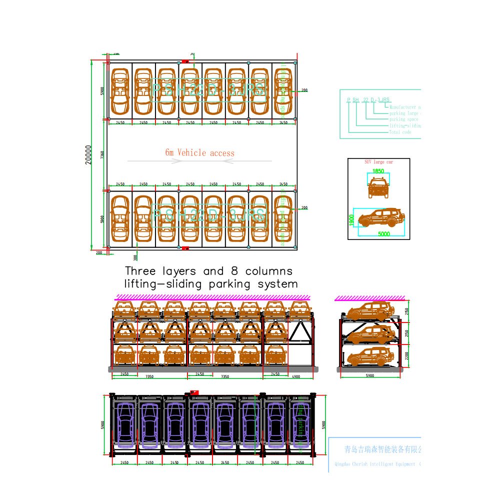 the drawing of 3 level puzzle parking system