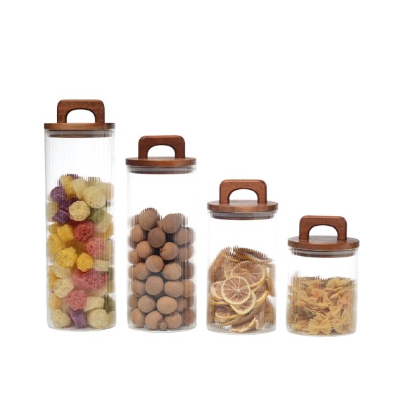 HB3424 Vertical High Borosilicate Glass Storage Jar With Wooden Lid