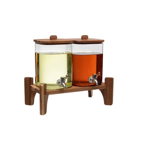 M55106 2Pcs 3.3L Glass Juice Dispenser with Wooden Rack