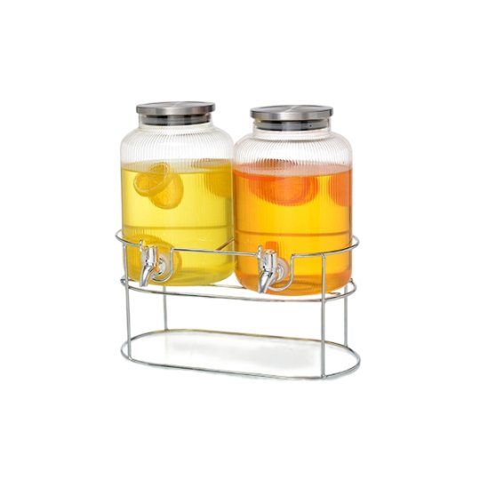 R3523 2Pcs 2.8L Glass Juice Dispenser With Rack