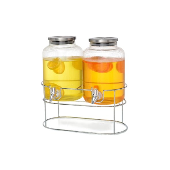 R3523 2Pcs 2.8L Glass Juice Dispenser With Rack