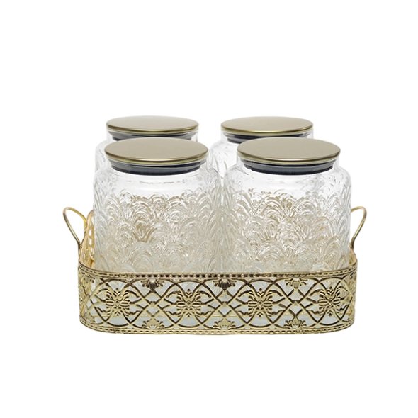 M55007 4Pcs Round Glass Storage Rack Set