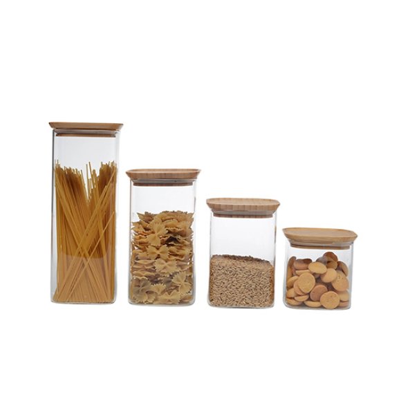 HB3422 Square High Borosilicate Glass Storage Jar With Bamboo Lid