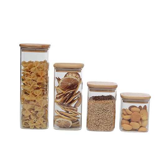 HB3423 Square High Borosilicate Glass Storage Jar With Bamboo Lid