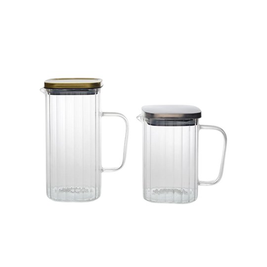 HB3863 Modern Ribbed Glass Pitcher Set with Metal Lids
