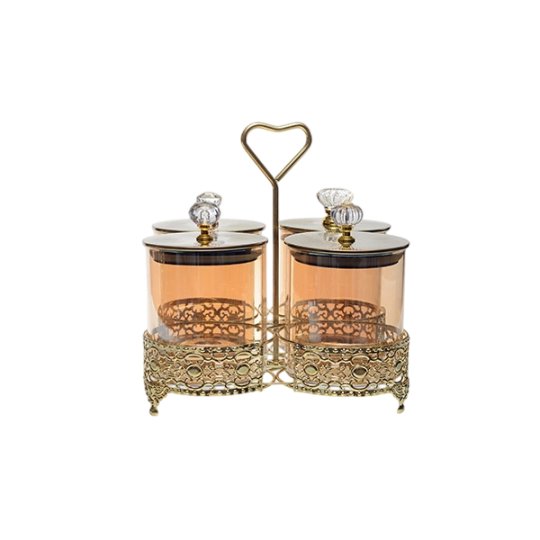 M55002 4Pcs Amber Glass Canister Set With Gold Stand