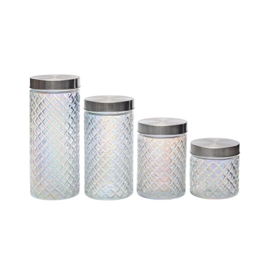 C3506A Premium Fluted Glass Canister Set with Stainless Steel Lids