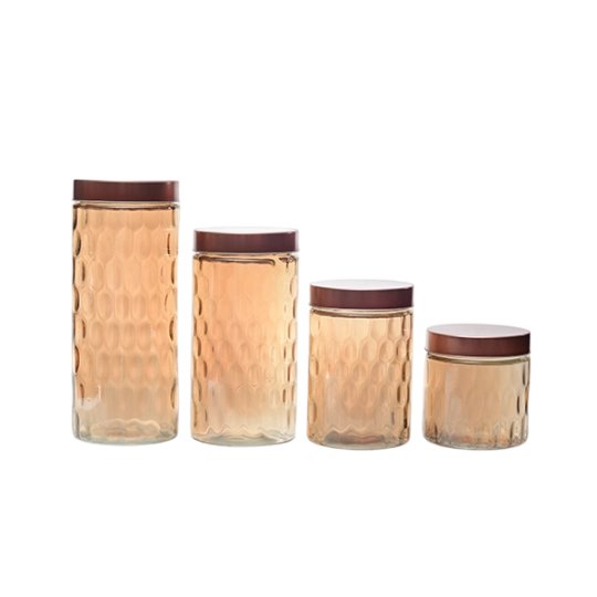 C3504A Airtight Ribbed Glass Canister Set with Stainless Steel Lids