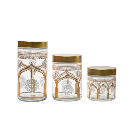 C3403 Glass Canister Set With Gold Lid