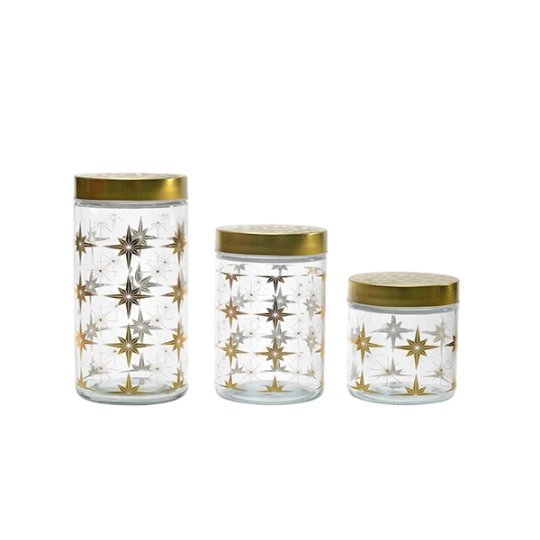 C3401 Gold Star Transparent Glass Storage Jars