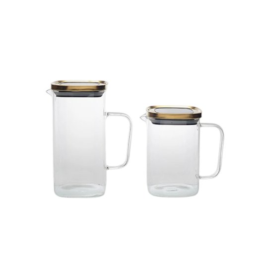 HB3865 Stylish Ribbed Glass Pitchers (Gold & Stainless Lid Options)