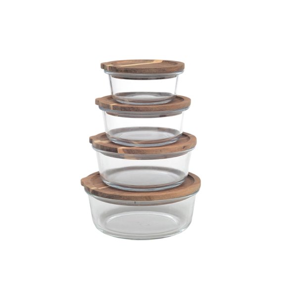 G23105 Heat-resistant Round Glass Food Container With Acacia Lid