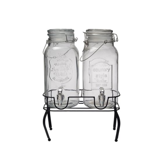 R1929 2Pcs 4L Glass Juice Dispenser with Metal Rack
