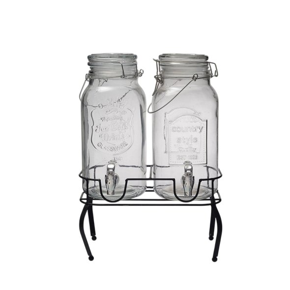 R1929 2Pcs 4L Glass Juice Dispenser with Metal Rack