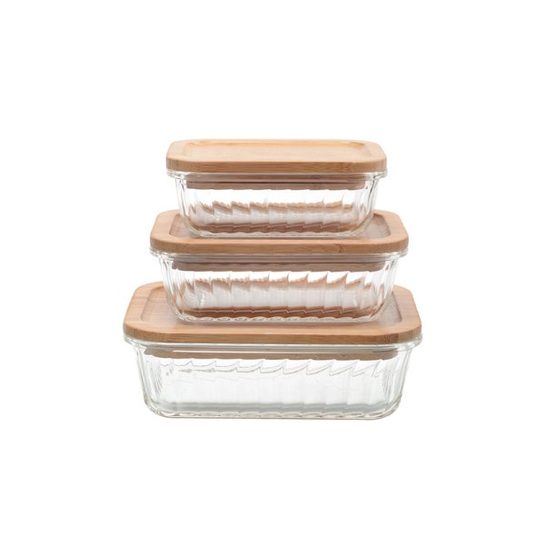 G3601 Rectangle Glass Food Container With Bamboo Lid