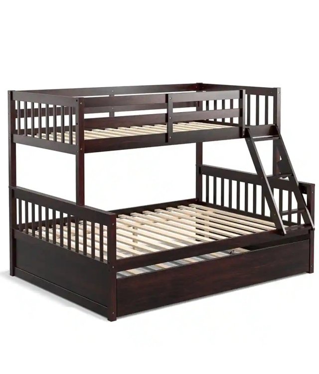 Twin Over Full Bunk Bed with Trundle – Convertible Solid Wood Space-Saving Bed Frame