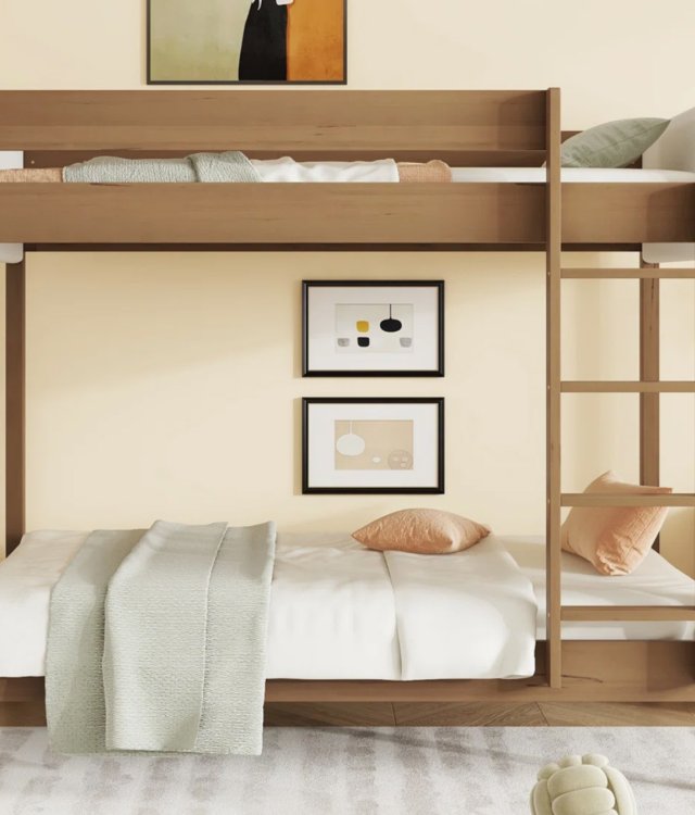 Twin Over Twin Bunk Bed with Upholstered Guardrails – Modern Solid Wood Kids’ Bed Product Overview