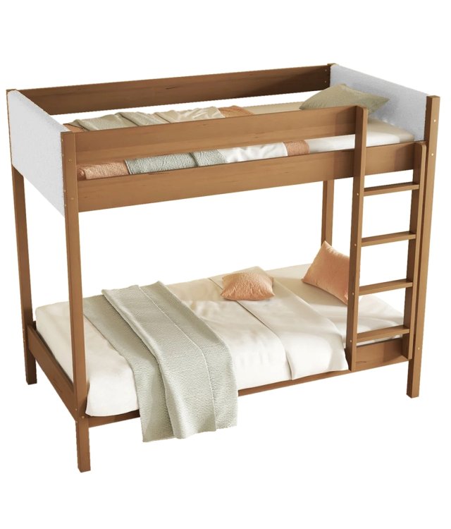 Twin Over Twin Bunk Bed with Upholstered Guardrails – Modern Solid Wood Kids’ Bed Product Overview