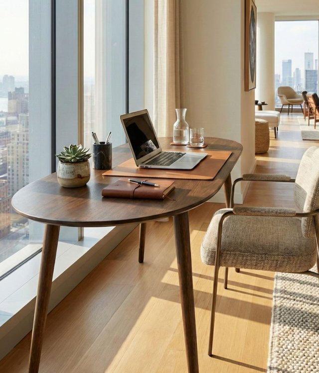 Nordic Style Oval Desk - Natural Wood Finish Computer Desk for Study & Bedroom