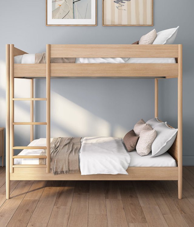 Minimalist Solid Wood Twin Over Twin Bunk Bed – Space-Saving Scandinavian Nursery & Kids Bed